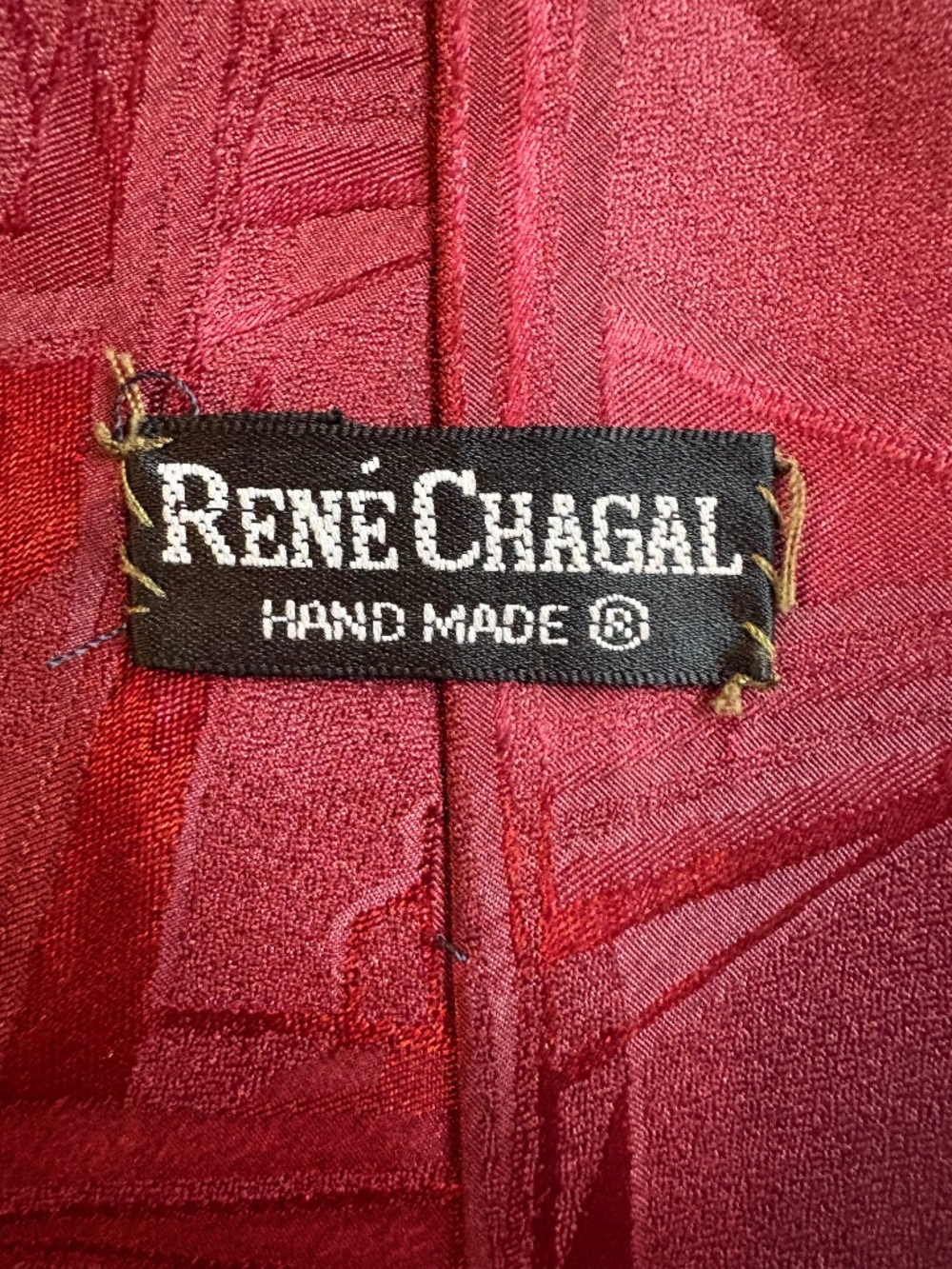 Vintage Rene Chagal Handmade Burgundy Abstract Geometric Silk Tie